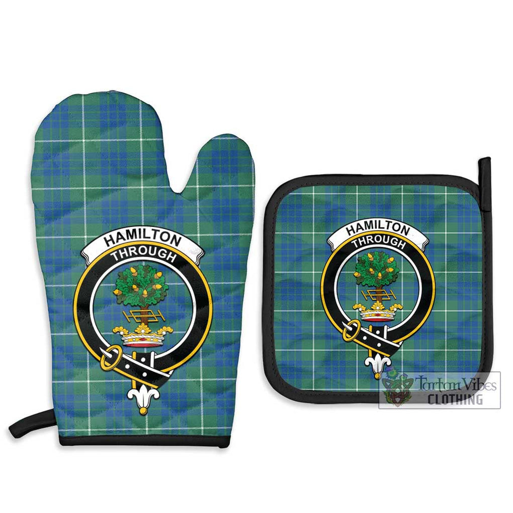 Hamilton Hunting Ancient Tartan Combo Oven Mitt & Pot-Holder with Family Crest Combo 1 Oven Mitt & 2 Pot-Holder Black - Tartan Vibes Clothing