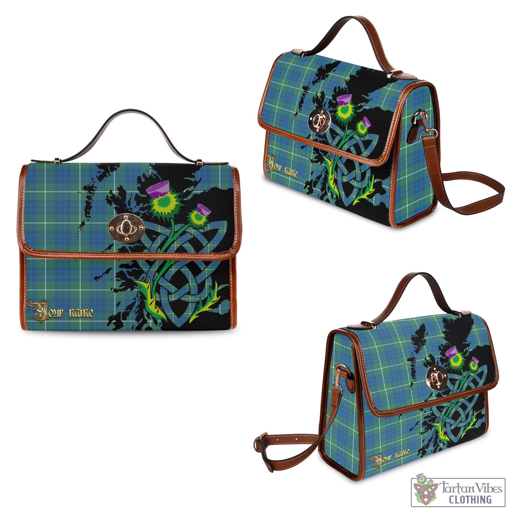 Tartan Vibes Clothing Hamilton Hunting Ancient Tartan Waterproof Canvas Bag with Scotland Map and Thistle Celtic Accents