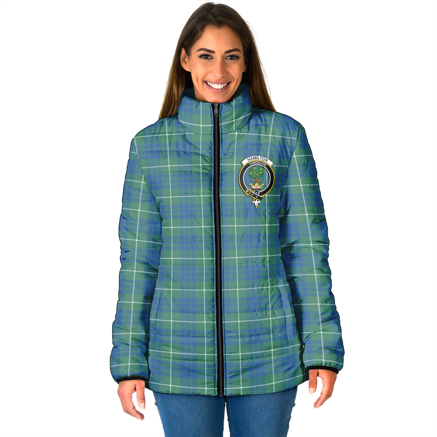 Hamilton Hunting Ancient Tartan Padded Jacket with Family Crest - Tartan Vibes Clothing