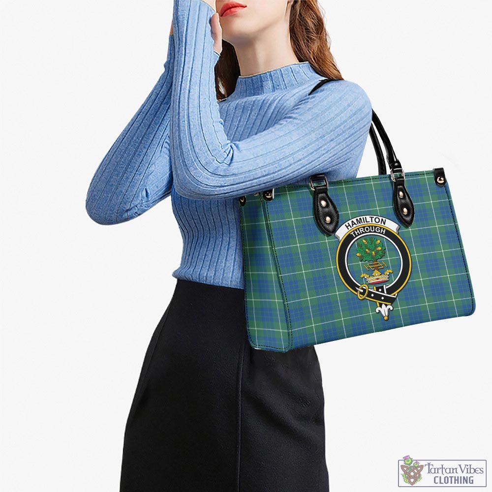 Tartan Vibes Clothing Hamilton Hunting Ancient Tartan Luxury Leather Handbags with Family Crest