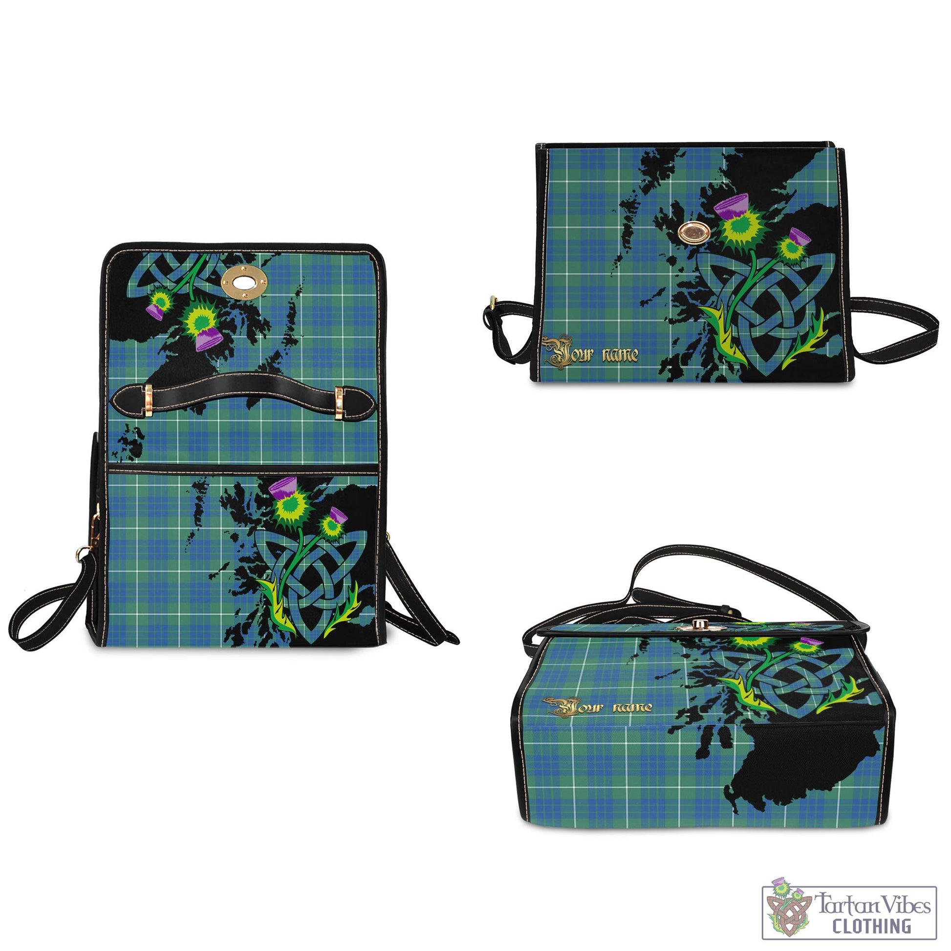 Tartan Vibes Clothing Hamilton Hunting Ancient Tartan Waterproof Canvas Bag with Scotland Map and Thistle Celtic Accents