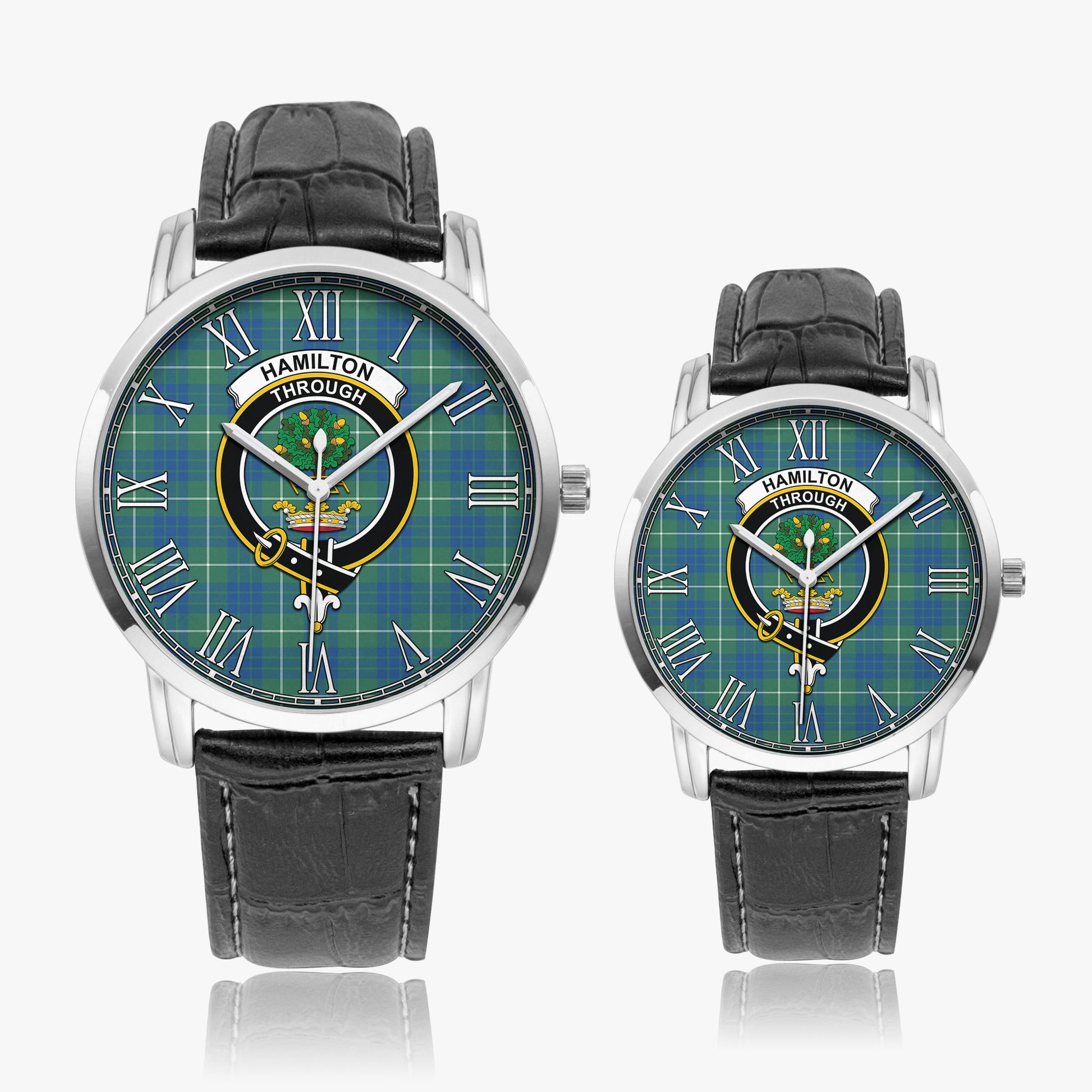 Hamilton Hunting Ancient Tartan Family Crest Leather Strap Quartz Watch - Tartanvibesclothing