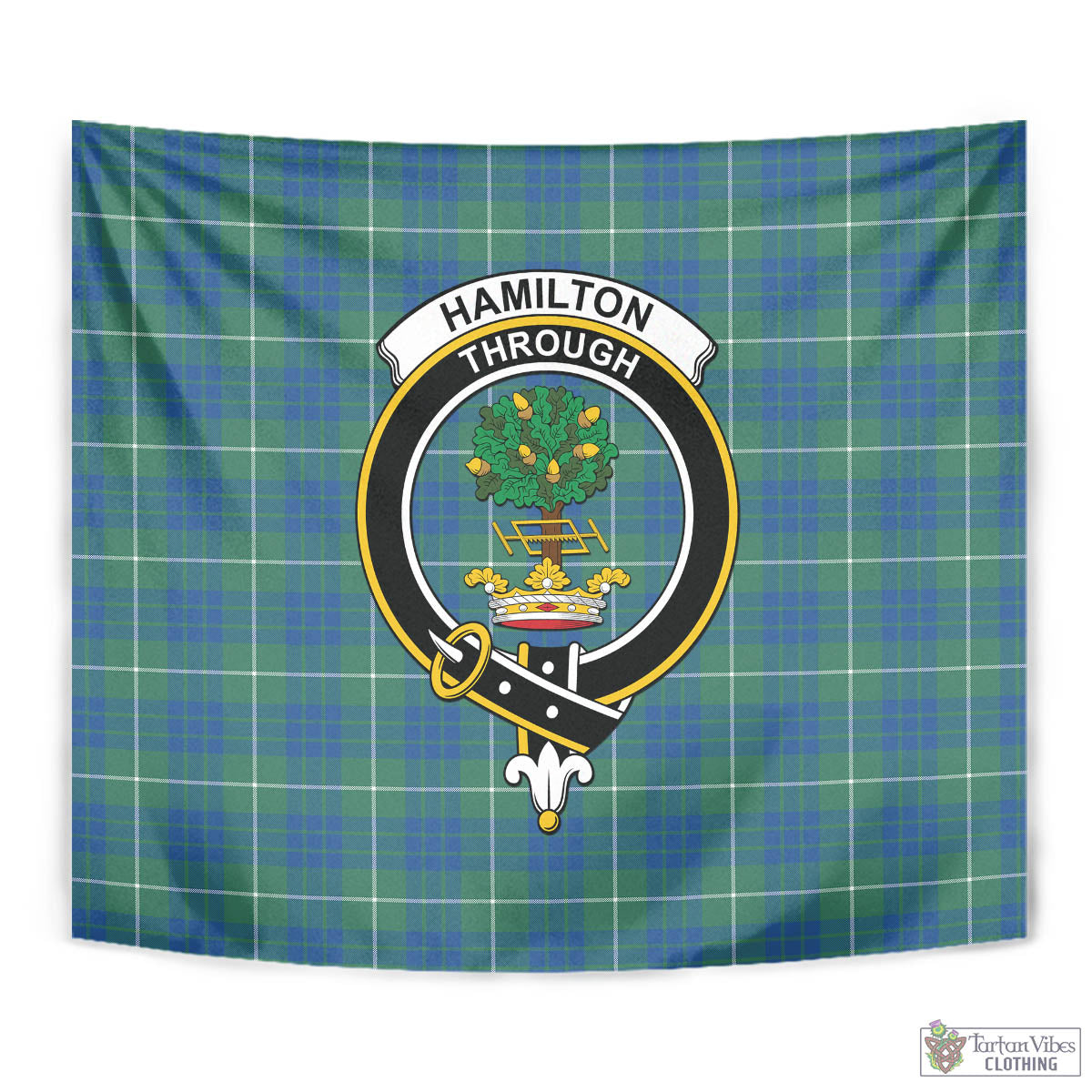 Tartan Vibes Clothing Hamilton Hunting Ancient Tartan Tapestry Wall Hanging and Home Decor for Room with Family Crest