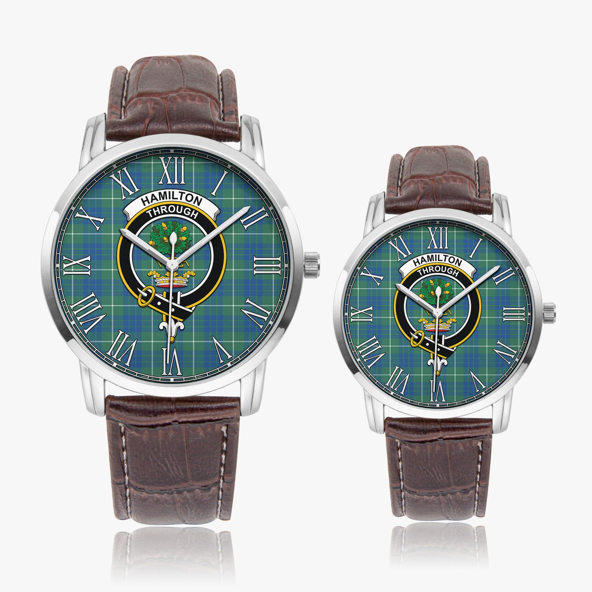 Hamilton Hunting Ancient Tartan Family Crest Leather Strap Quartz Watch - Tartanvibesclothing