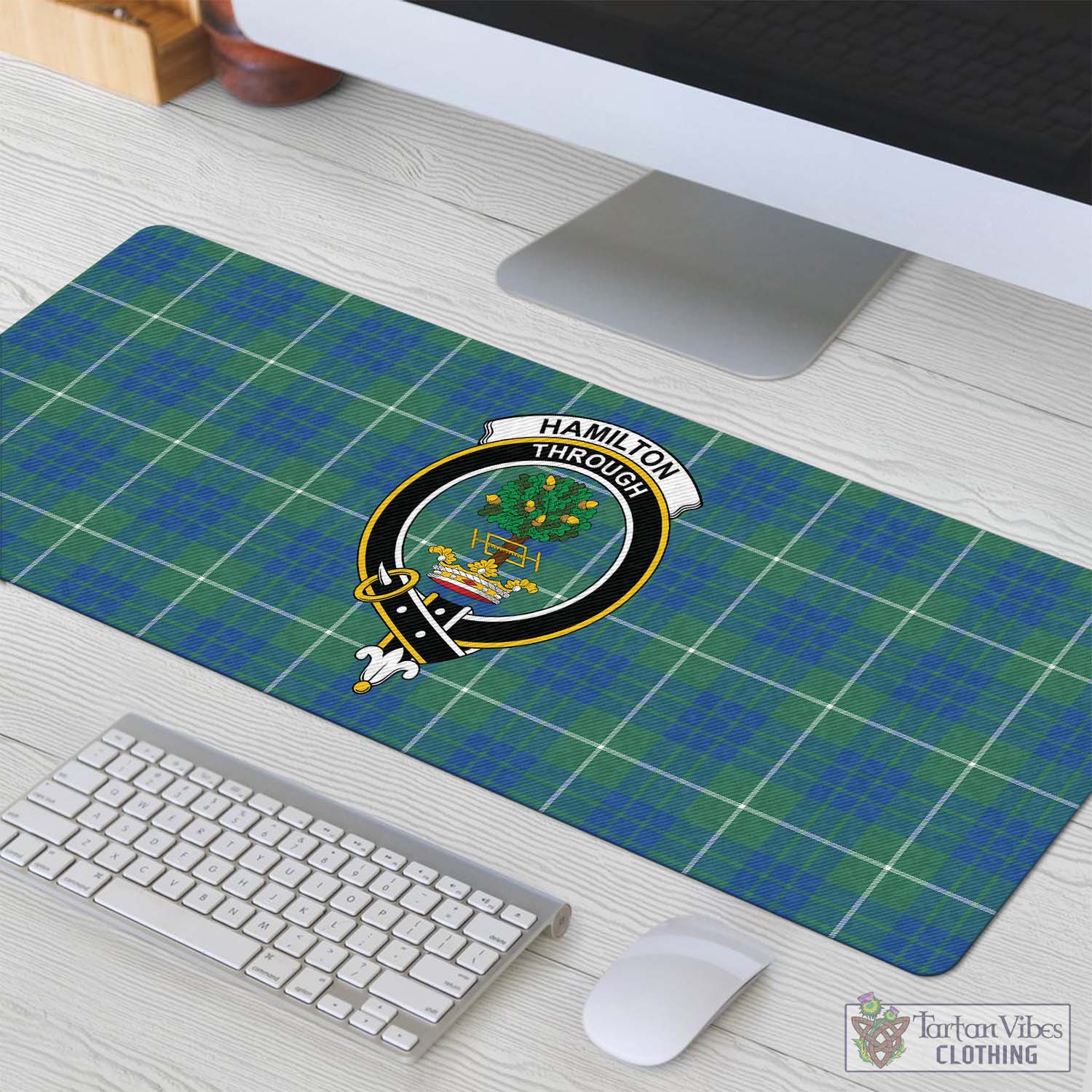 Tartan Vibes Clothing Hamilton Hunting Ancient Tartan Mouse Pad with Family Crest