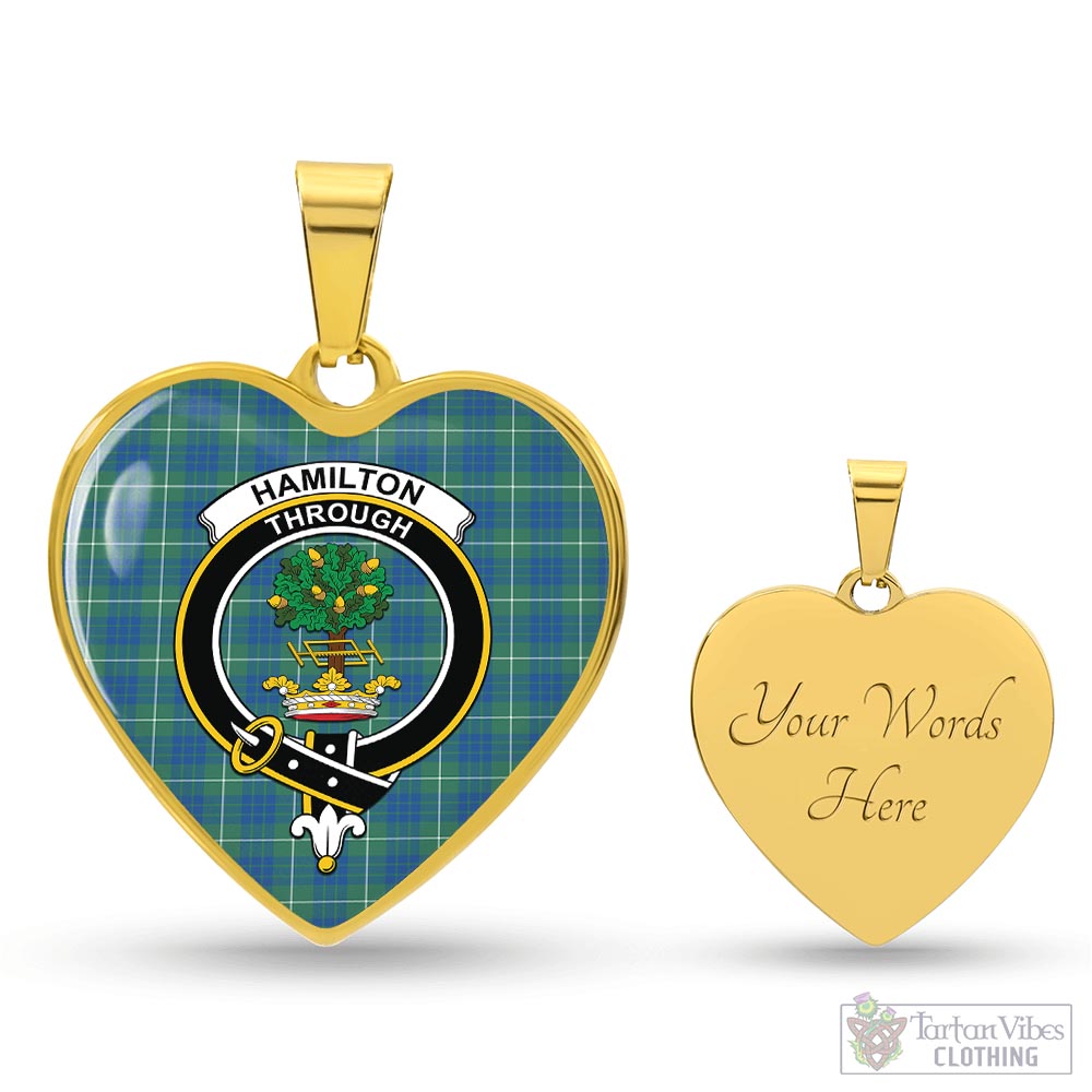 Tartan Vibes Clothing Hamilton Hunting Ancient Tartan Heart Necklace with Family Crest