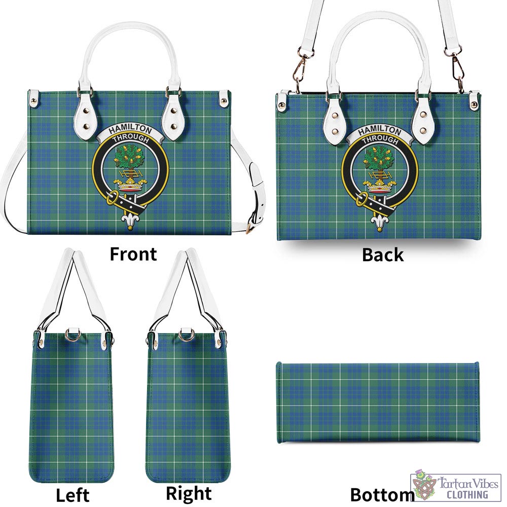 Tartan Vibes Clothing Hamilton Hunting Ancient Tartan Luxury Leather Handbags with Family Crest