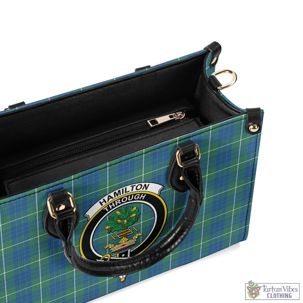 Tartan Vibes Clothing Hamilton Hunting Ancient Tartan Luxury Leather Handbags with Family Crest