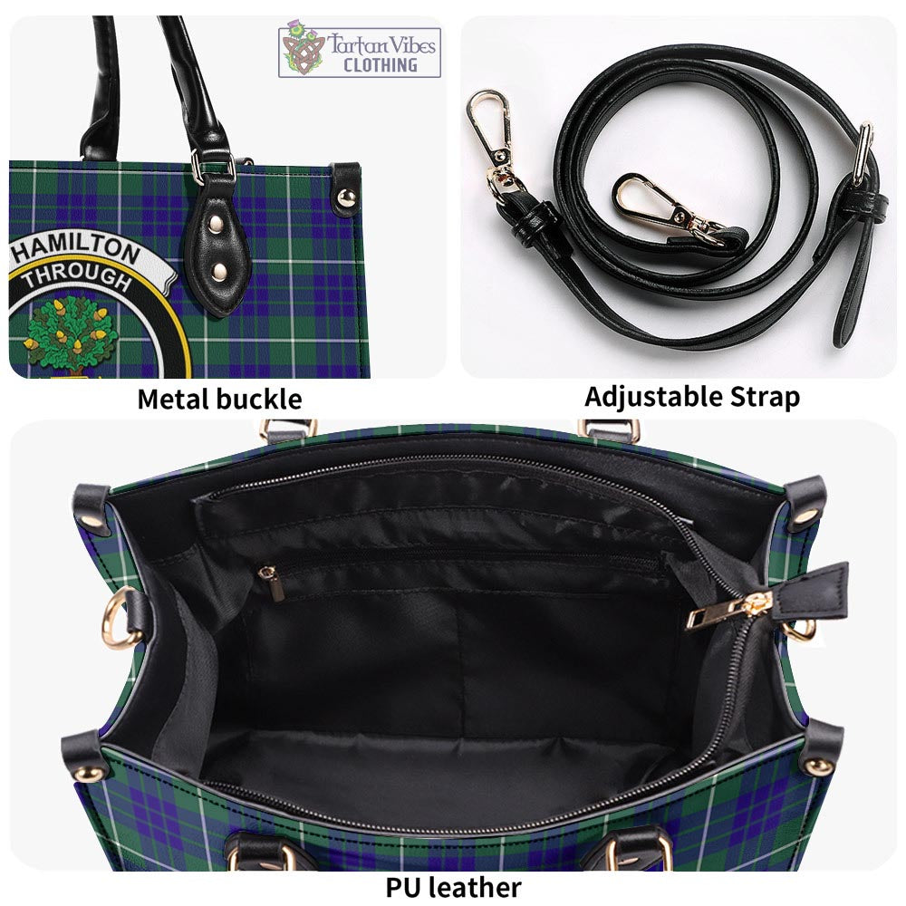 Tartan Vibes Clothing Hamilton Hunting Modern Tartan Luxury Leather Handbags with Family Crest