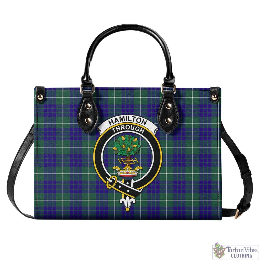 Tartan Vibes Clothing Hamilton Hunting Modern Tartan Luxury Leather Handbags with Family Crest