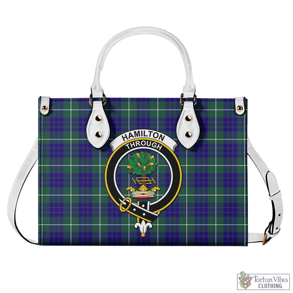 Tartan Vibes Clothing Hamilton Hunting Modern Tartan Luxury Leather Handbags with Family Crest