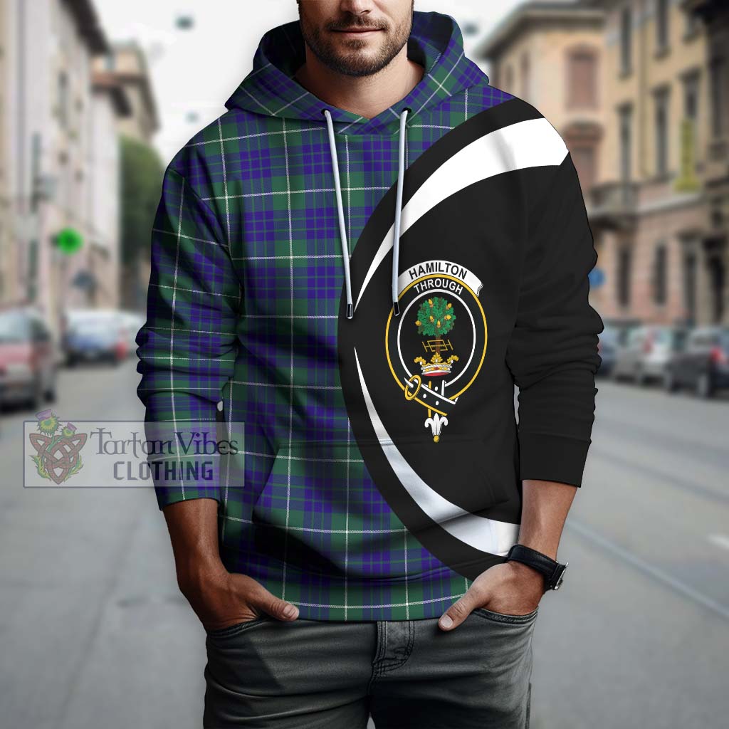 Tartan Vibes Clothing Hamilton Hunting Modern Tartan Hoodie with Family Crest Circle Style