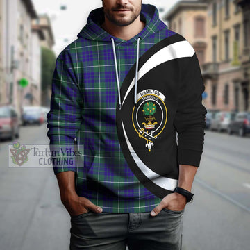 Hamilton Hunting Modern Tartan Hoodie with Family Crest Circle Style