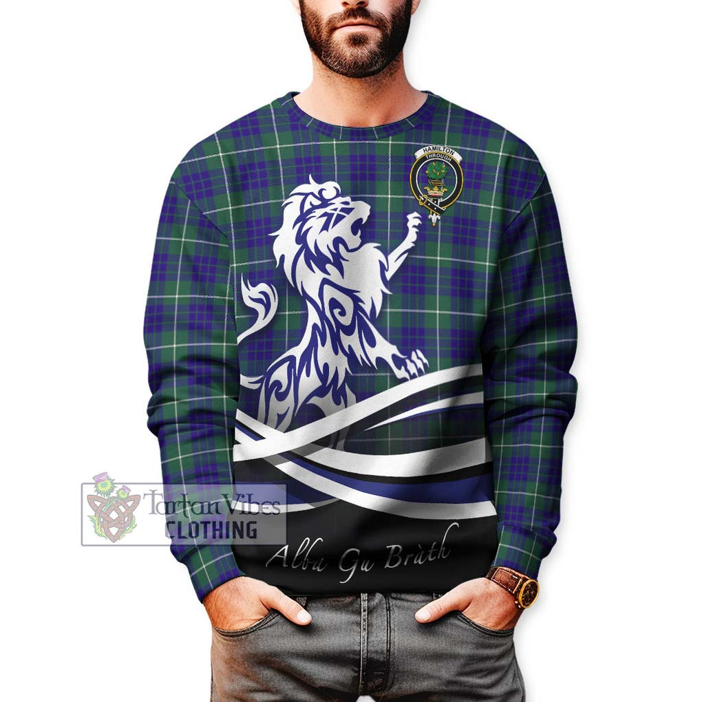 Hamilton Hunting Modern Tartan Sweatshirt with Alba Gu Brath Regal Lion Emblem Unisex - Tartanvibesclothing Shop