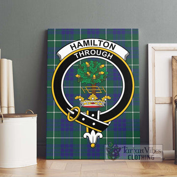 Hamilton Hunting Modern Tartan Canvas Print Wall Art with Family Crest