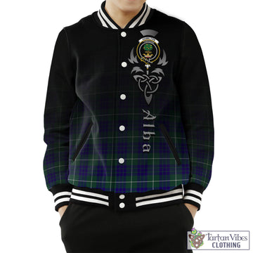 Hamilton Hunting Modern Tartan Baseball Jacket Featuring Alba Gu Brath Family Crest Celtic Inspired