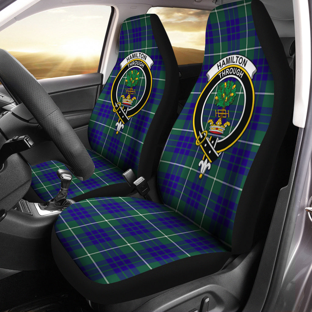 Hamilton Hunting Modern Tartan Car Seat Cover with Family Crest One Size - Tartanvibesclothing