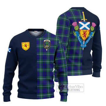 Hamilton Hunting Modern Tartan Ugly Sweater with Scottish Lion Royal Arm Half Style