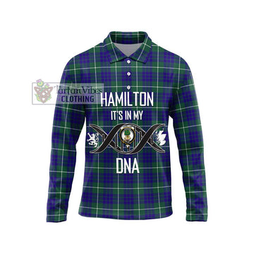 Hamilton Hunting Modern Tartan Long Sleeve Polo Shirt with Family Crest DNA In Me Style