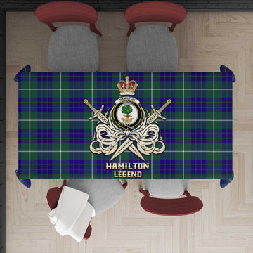 Hamilton Hunting Modern Tartan Tablecloth with Clan Crest and the Golden Sword of Courageous Legacy