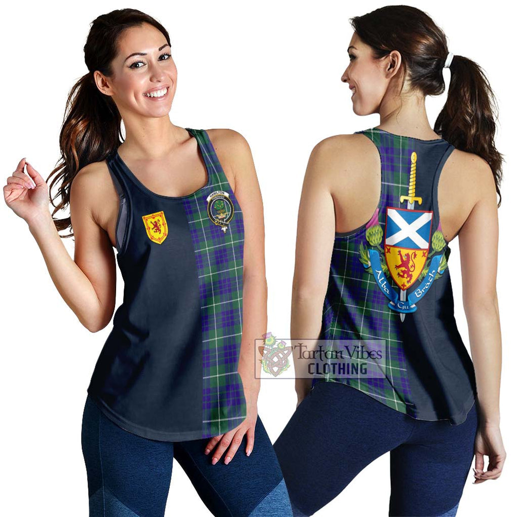 Tartan Vibes Clothing Hamilton Hunting Modern Tartan Women's Racerback Tanks with Scottish Lion Royal Arm Half Style