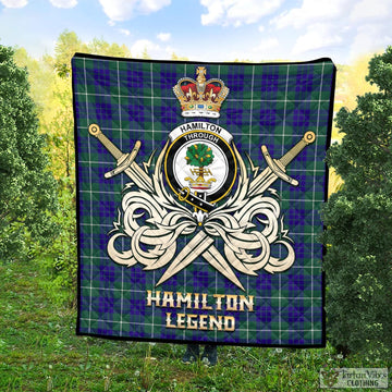 Hamilton Hunting Modern Tartan Quilt with Clan Crest and the Golden Sword of Courageous Legacy