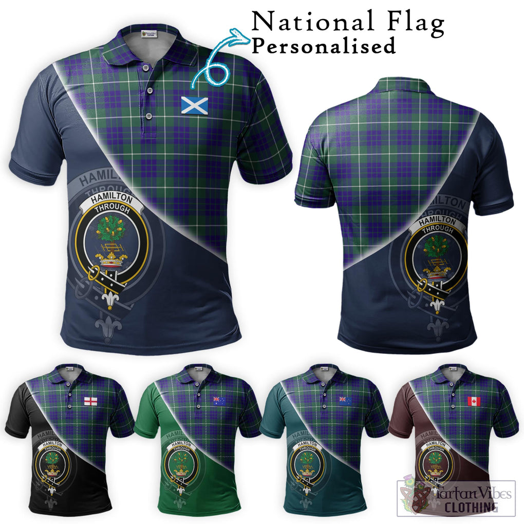 Hamilton Hunting Modern Tartan Polo Shirt with Personalised National Flag and Family Crest Half Style Maroon - Tartanvibesclothing Shop