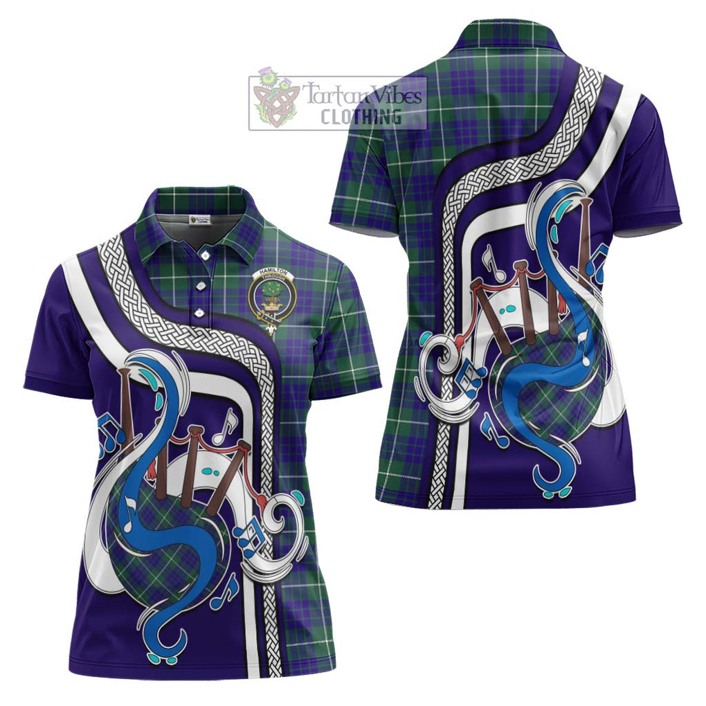 Hamilton Hunting Modern Tartan Women's Polo Shirt with Epic Bagpipe Style Women - Tartanvibesclothing Shop