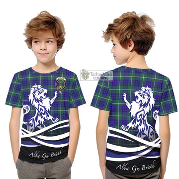 Hamilton Hunting Modern Tartan Kid T-Shirt with Alba Gu Brath Regal Lion Emblem