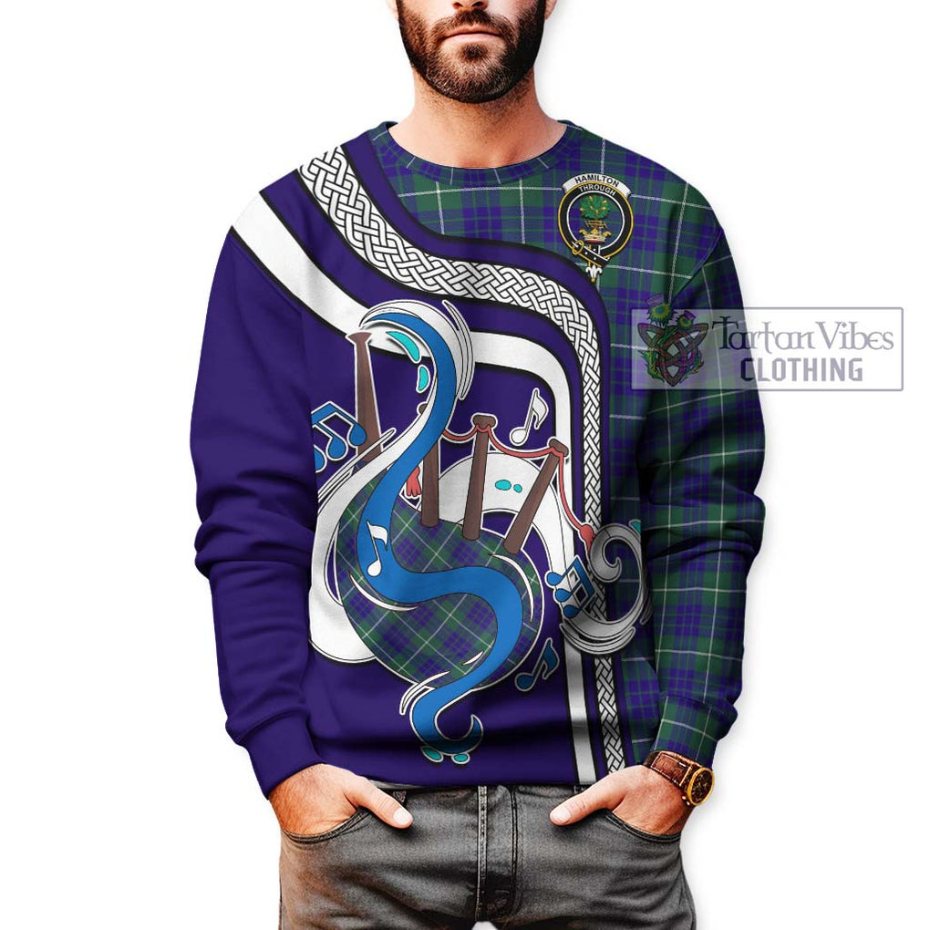 Tartan Vibes Clothing Hamilton Hunting Modern Tartan Sweatshirt with Epic Bagpipe Style