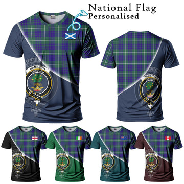 Hamilton Hunting Modern Tartan T-Shirt with Personalised National Flag and Family Crest Half Style