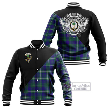 Hamilton Hunting Modern Tartan Baseball Jacket with Family Crest and Military Logo Style