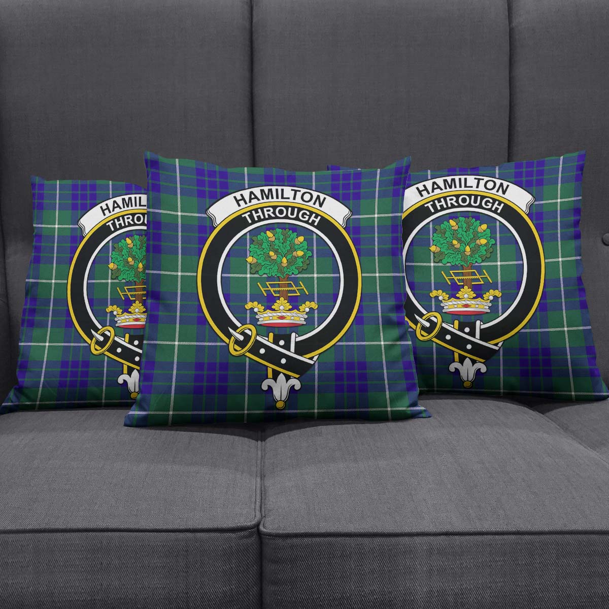 Hamilton Hunting Modern Tartan Pillow Cover with Family Crest Square Pillow Cover - Tartanvibesclothing