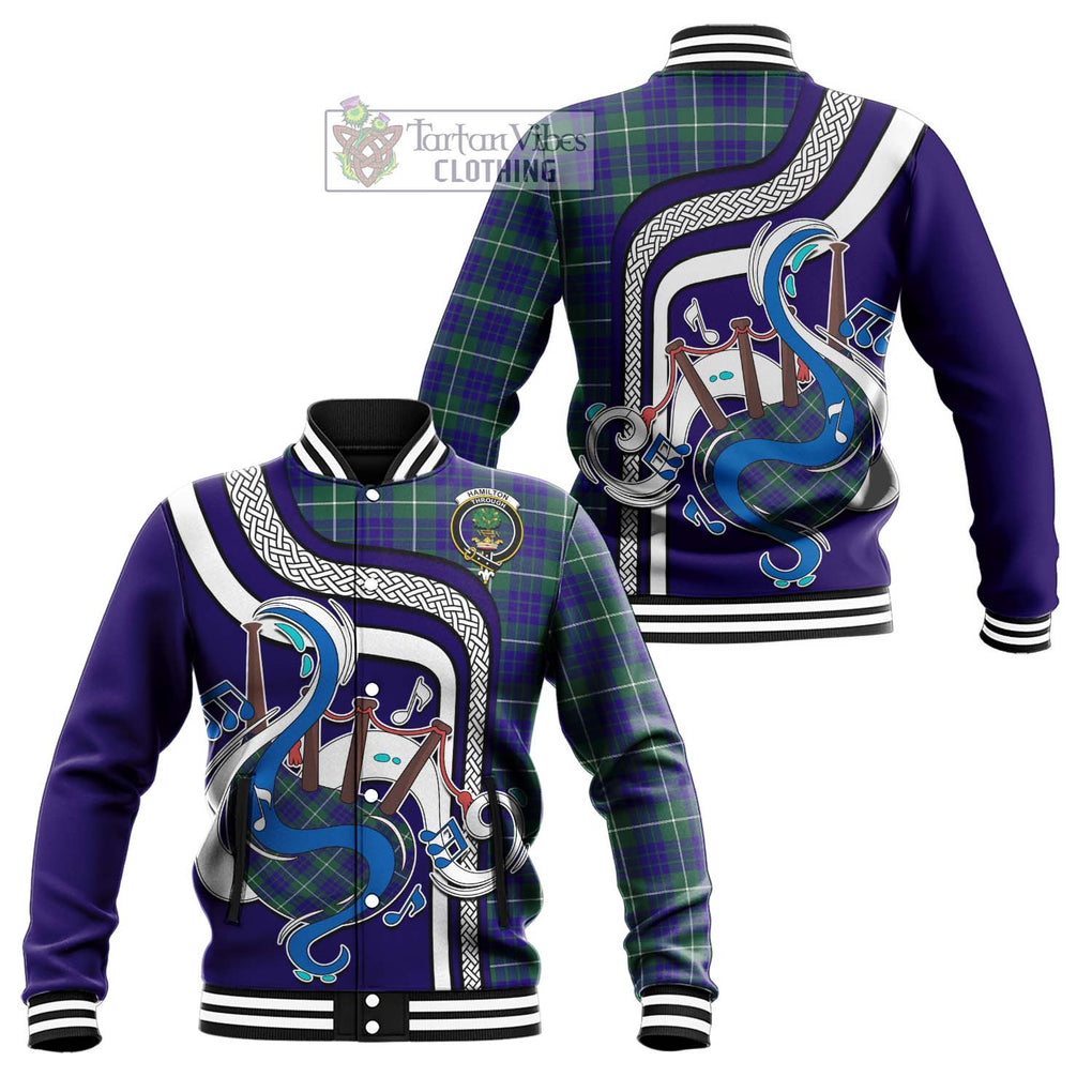 Tartan Vibes Clothing Hamilton Hunting Modern Tartan Baseball Jacket with Epic Bagpipe Style