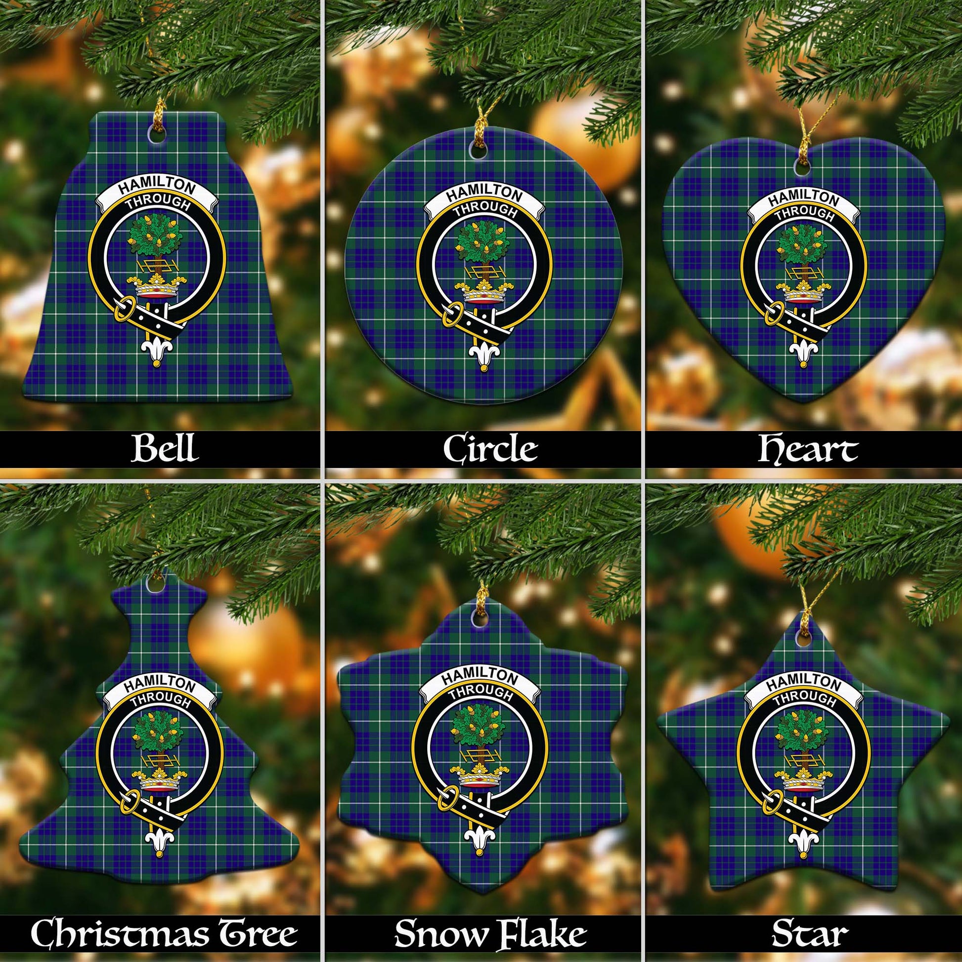 Hamilton Hunting Modern Tartan Christmas Ornaments with Family Crest - Tartanvibesclothing