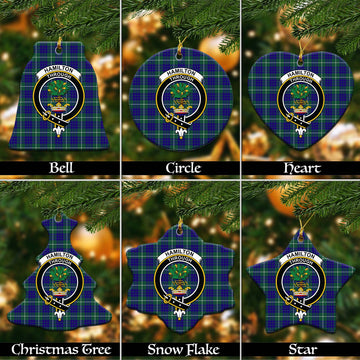 Hamilton Hunting Modern Tartan Christmas Ceramic Ornaments with Family Crest