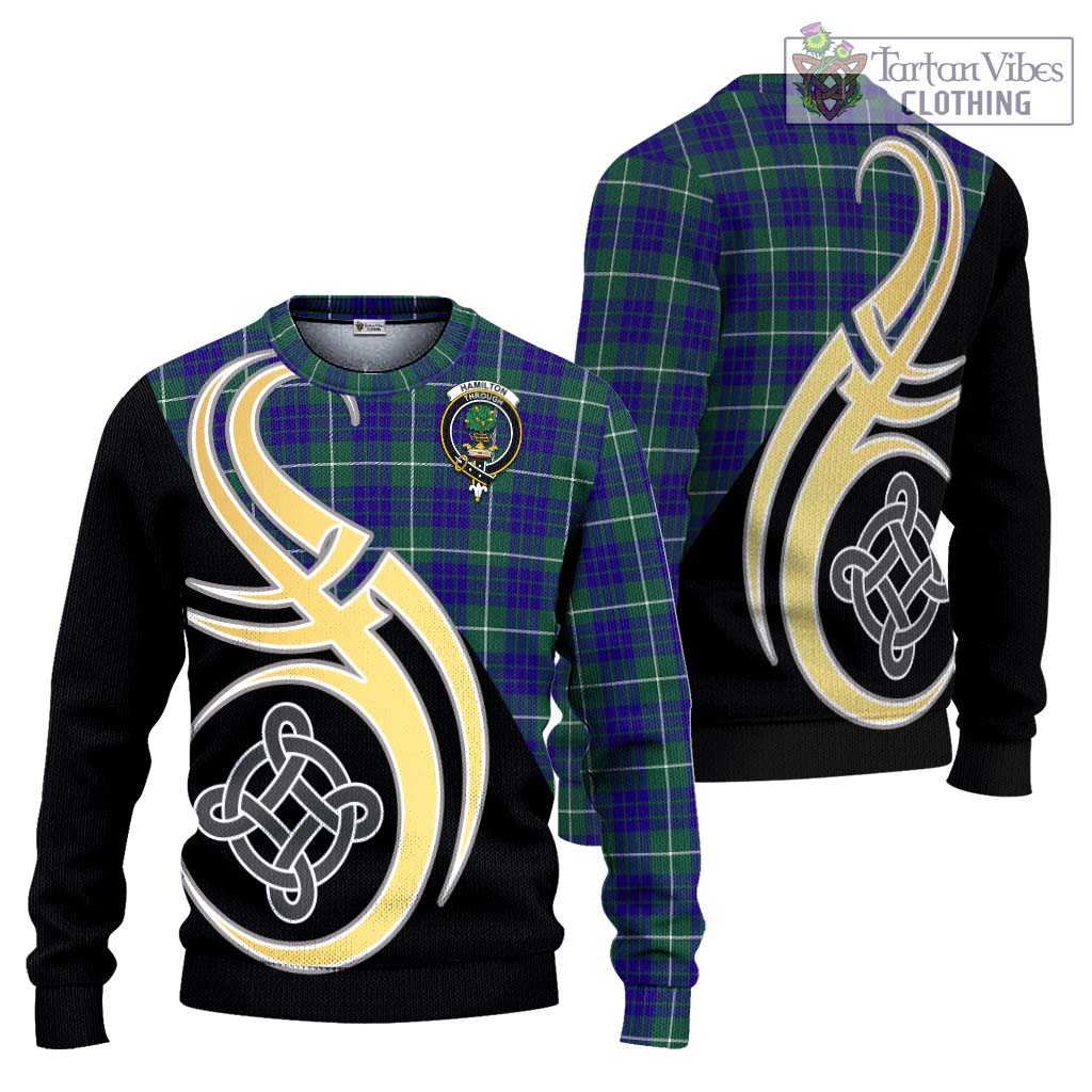 Hamilton Hunting Modern Tartan Knitted Sweater with Family Crest and Celtic Symbol Style Unisex - Tartan Vibes Clothing