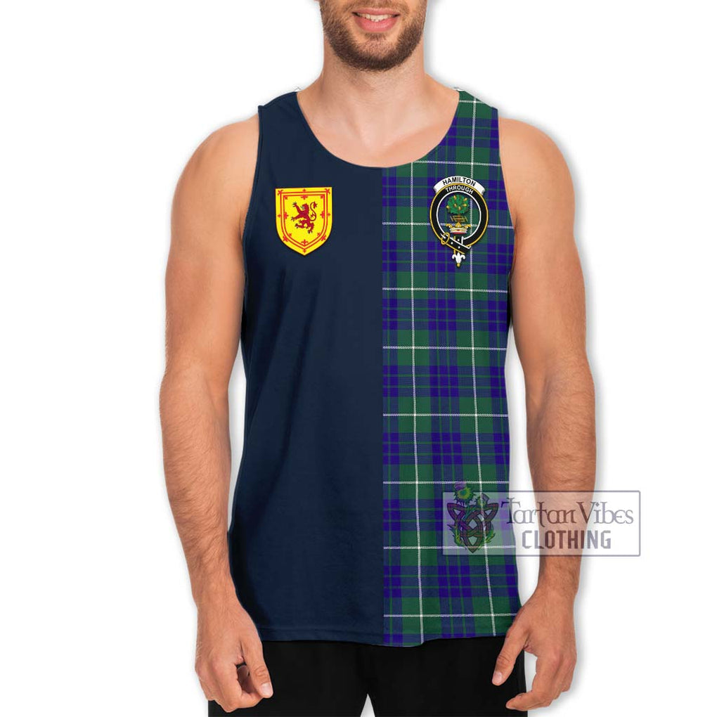 Tartan Vibes Clothing Hamilton Hunting Modern Tartan Men's Tank Top with Scottish Lion Royal Arm Half Style