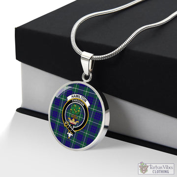 Hamilton Hunting Modern Tartan Circle Necklace with Family Crest