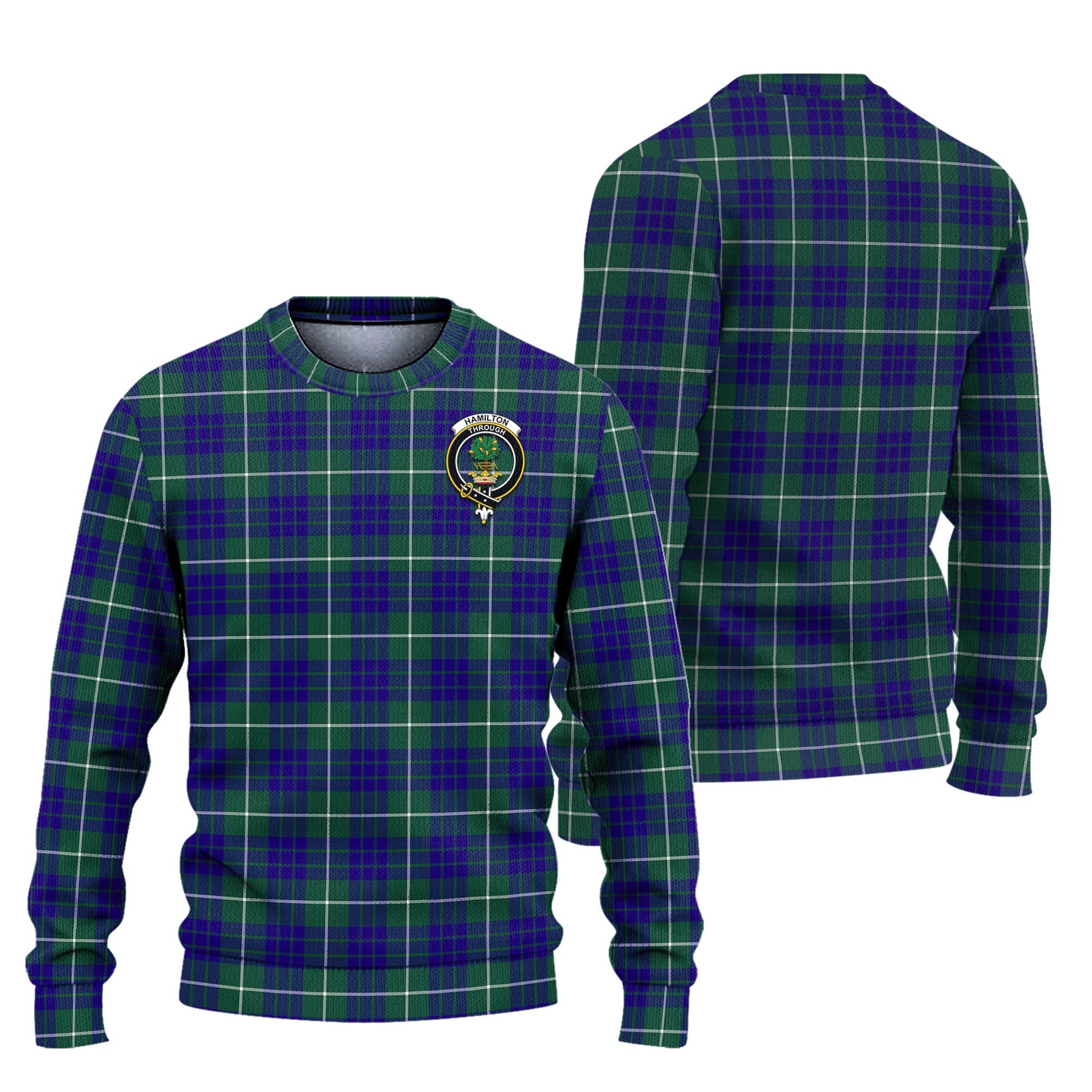 Hamilton Hunting Modern Tartan Knitted Sweater with Family Crest Unisex - Tartanvibesclothing