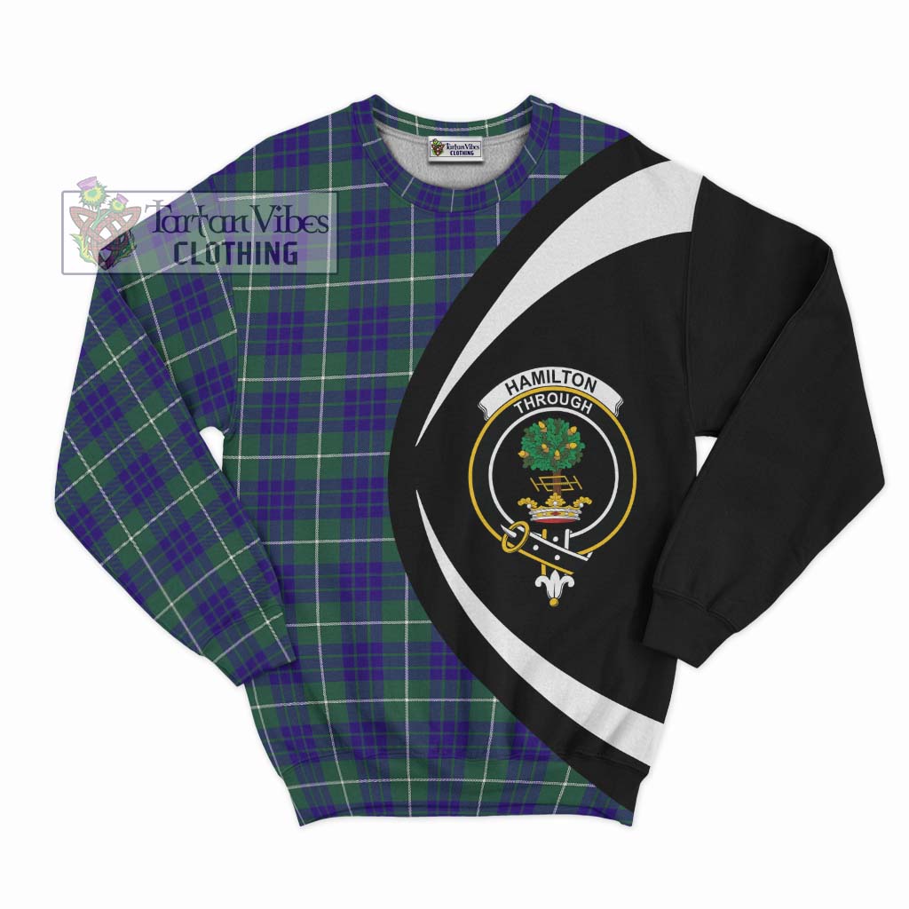 Hamilton Hunting Modern Tartan Sweatshirt with Family Crest Circle Style Unisex - Tartan Vibes Clothing