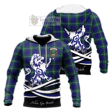 Hamilton Hunting Modern Tartan Knitted Hoodie with Alba Gu Brath Regal Lion Emblem