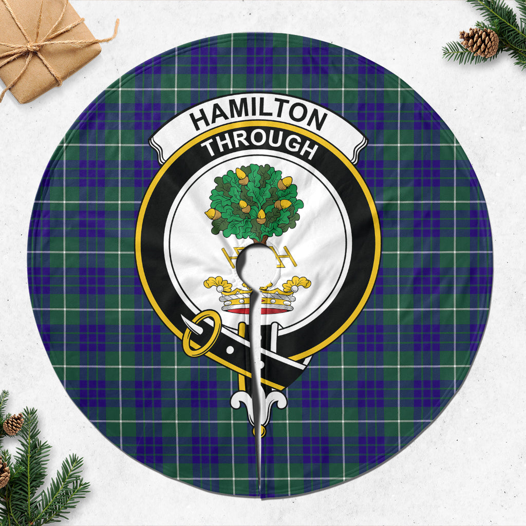 Hamilton Hunting Modern Tartan Christmas Tree Skirt with Family Crest - Tartanvibesclothing