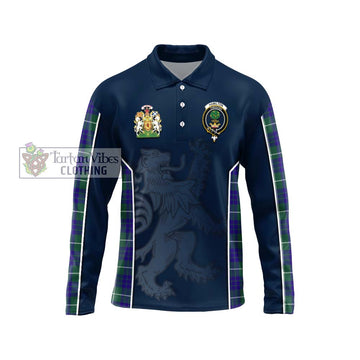 Hamilton Hunting Modern Tartan Long Sleeve Polo Shirt with Family Crest and Lion Rampant Vibes Sport Style