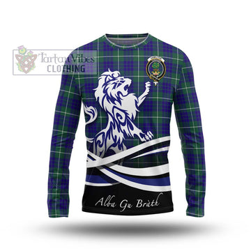 Hamilton Hunting Modern Tartan Long Sleeve T-Shirt with Alba Gu Brath Regal Lion Emblem