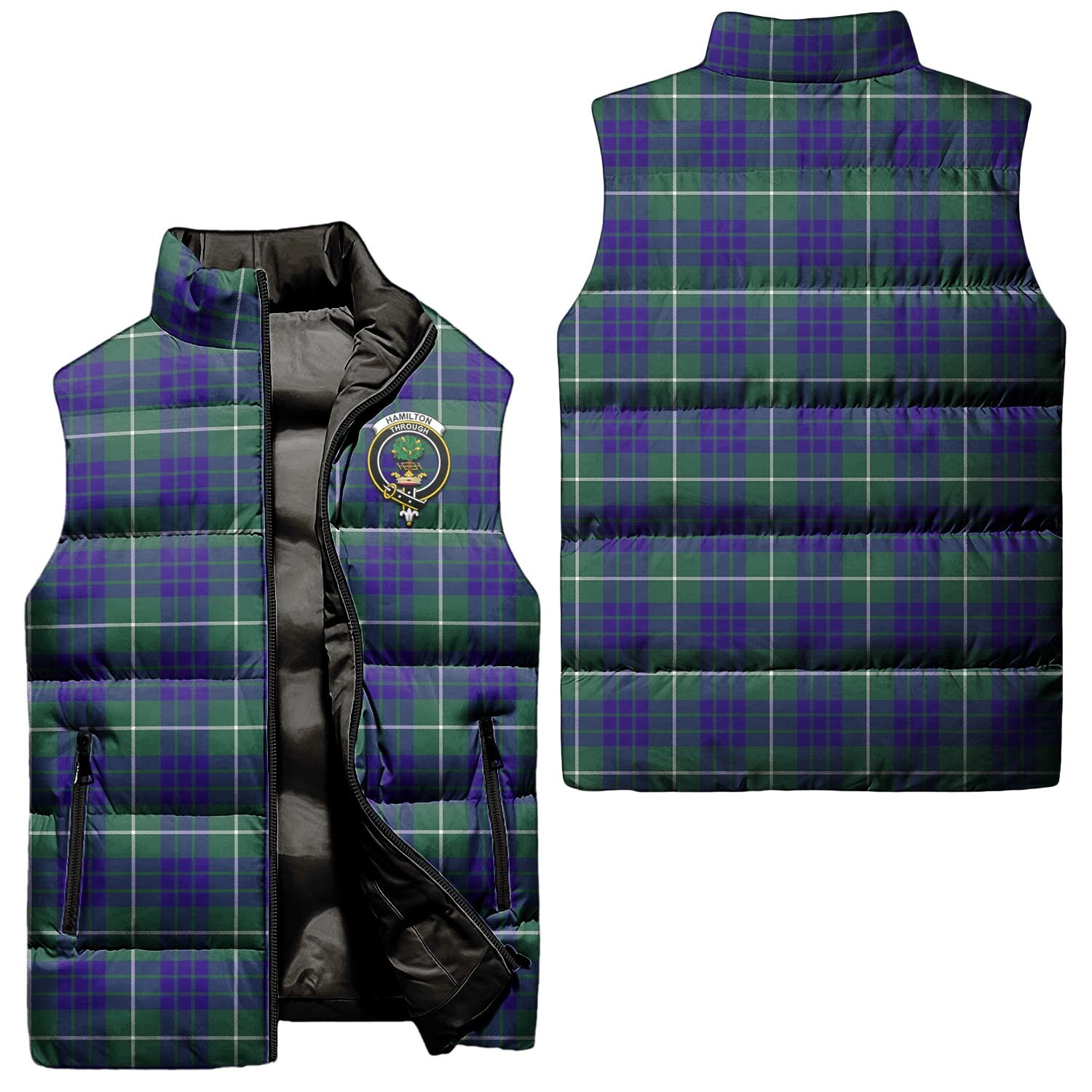 Hamilton Hunting Modern Tartan Sleeveless Puffer Jacket with Family Crest Unisex - Tartanvibesclothing