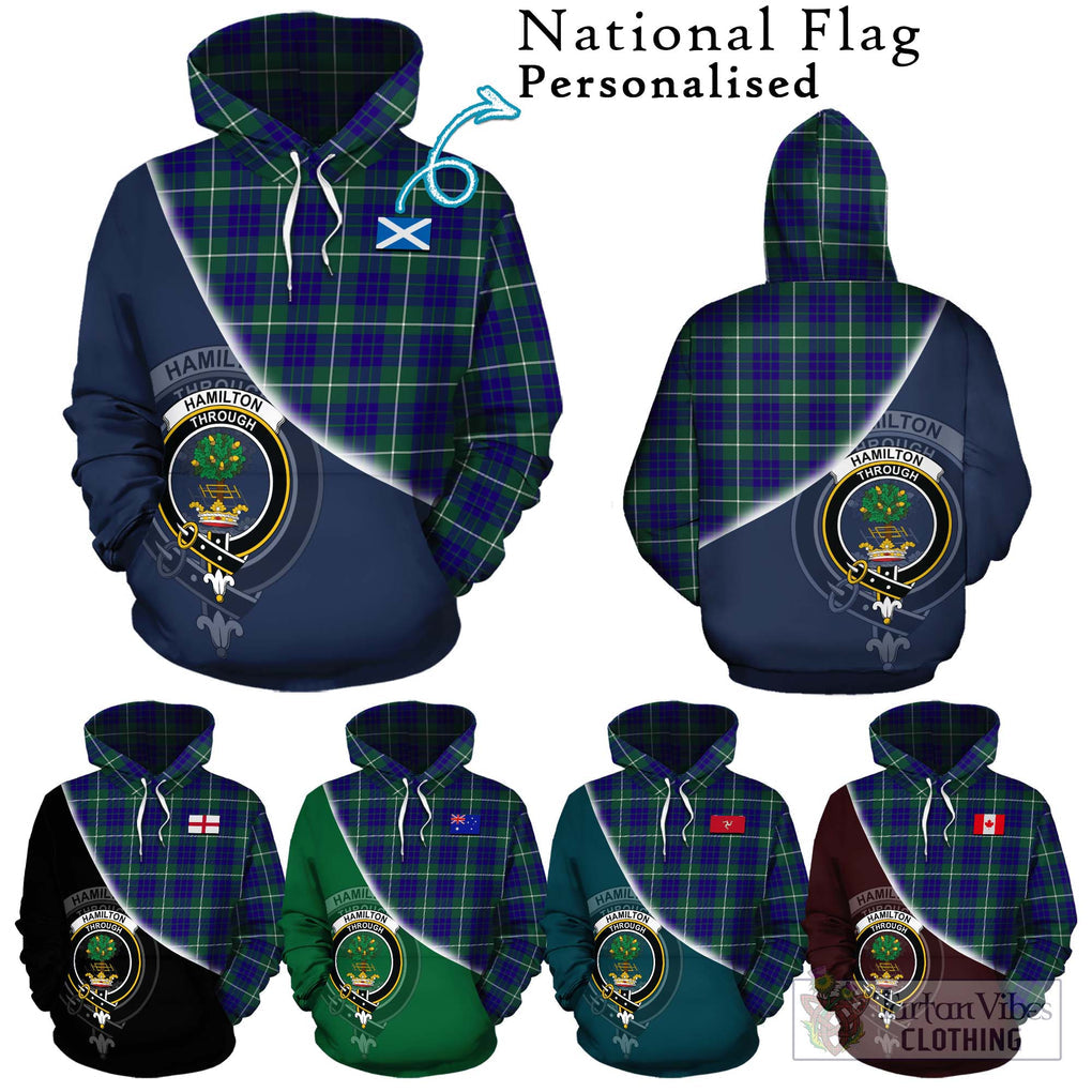 Hamilton Hunting Modern Tartan Hoodie with Personalised National Flag and Family Crest Half Style Zip Hoodie - Tartanvibesclothing Shop