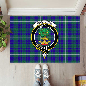 Hamilton Hunting Modern Tartan Door Mat with Family Crest