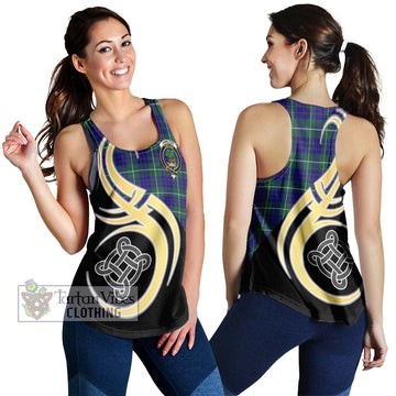 Hamilton Hunting Modern Tartan Women's Racerback Tanks with Family Crest and Celtic Symbol Style