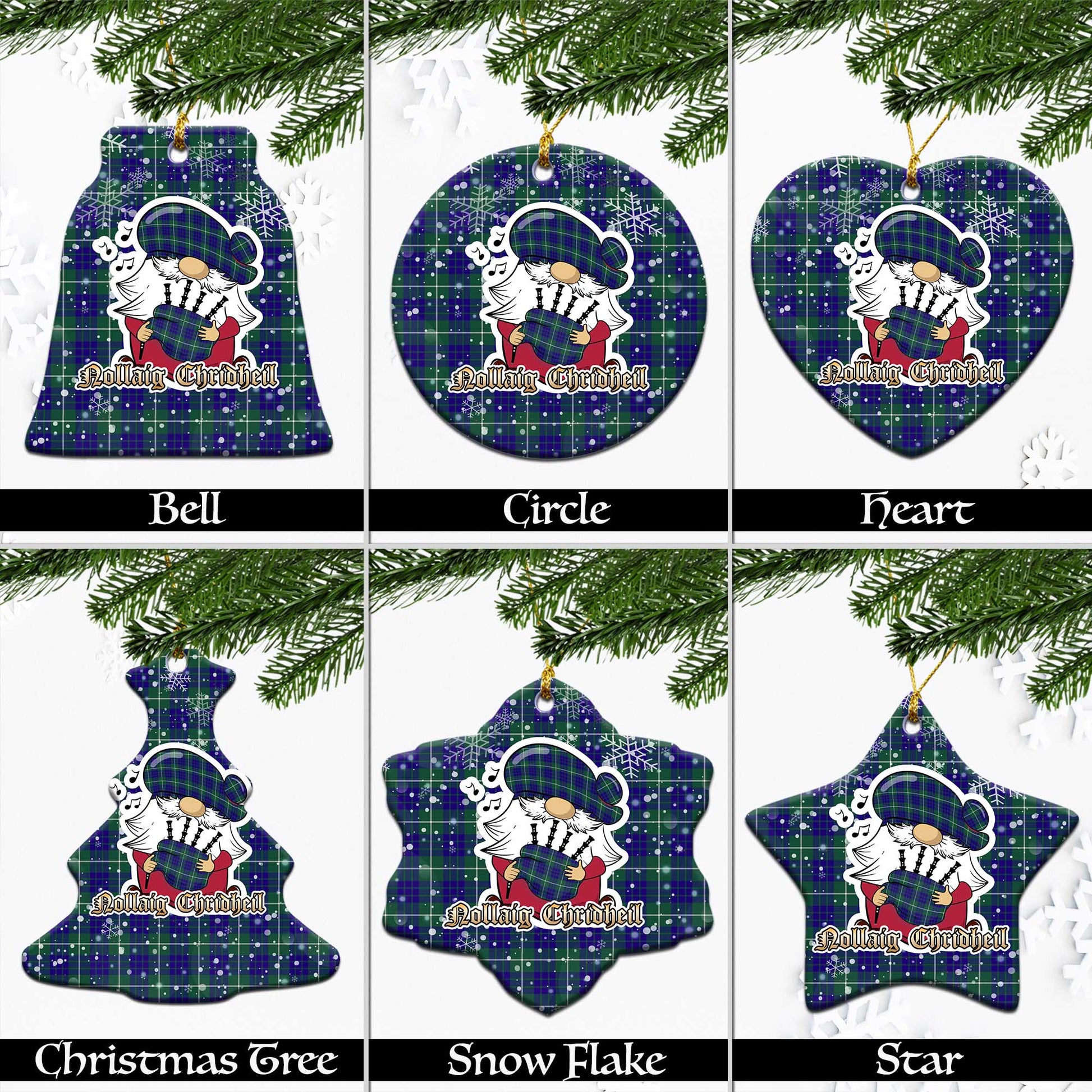 Hamilton Hunting Modern Tartan Christmas Ornaments with Scottish Gnome Playing Bagpipes Ceramic - Tartanvibesclothing